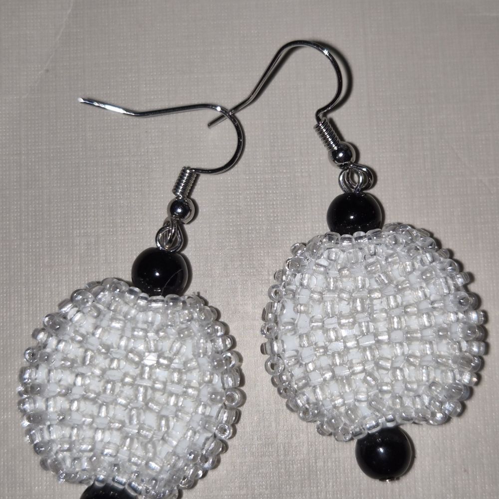 Elegant Black and White Beaded Earrings